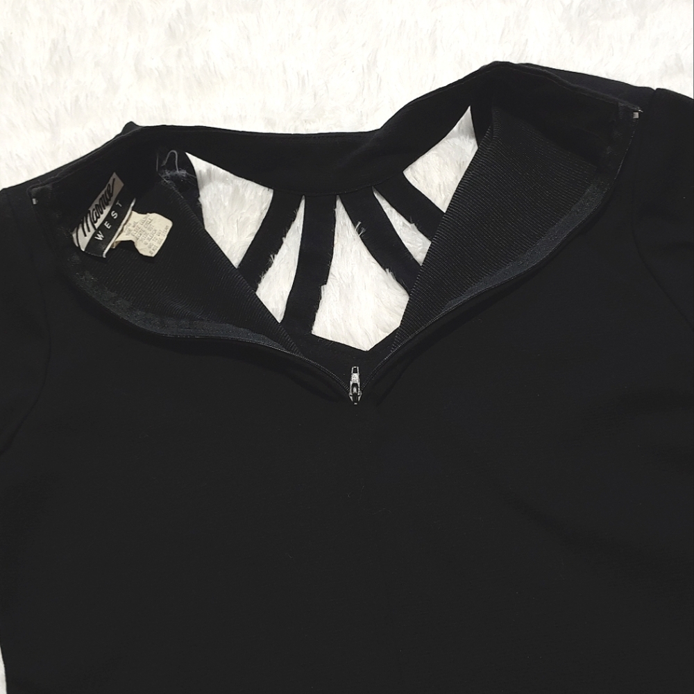 90s Vintage Marnie West Gothic Black Choker Cut Out Neckline Dress 13 - Picture 5 of 12